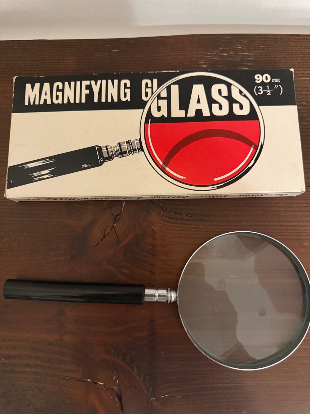 Vintage Mid-Century Japanese 3.5" Magnifying Glass - Chrome & Black Handle - Box